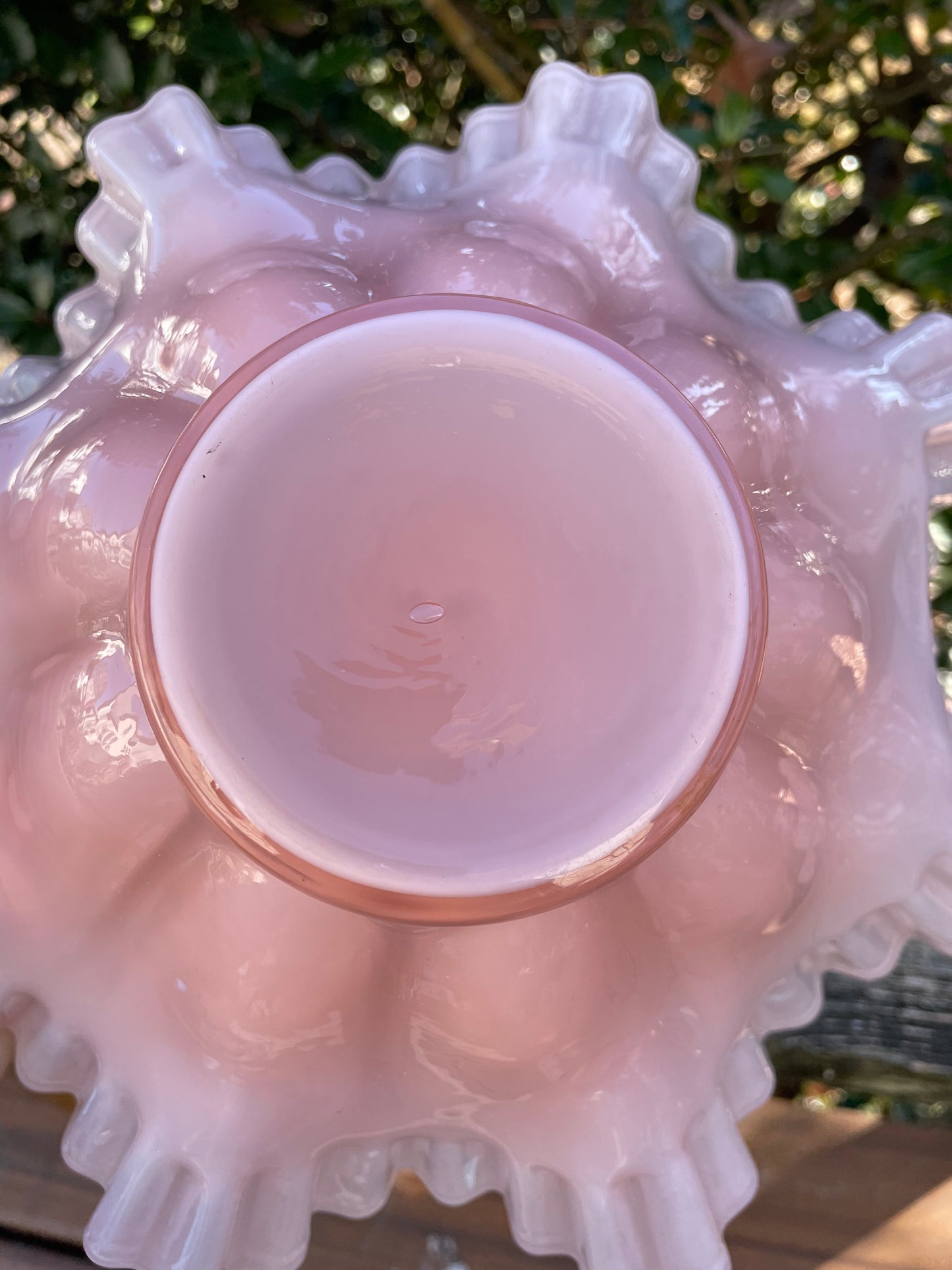 Fenton Pink Cased Glass Brides Bowl