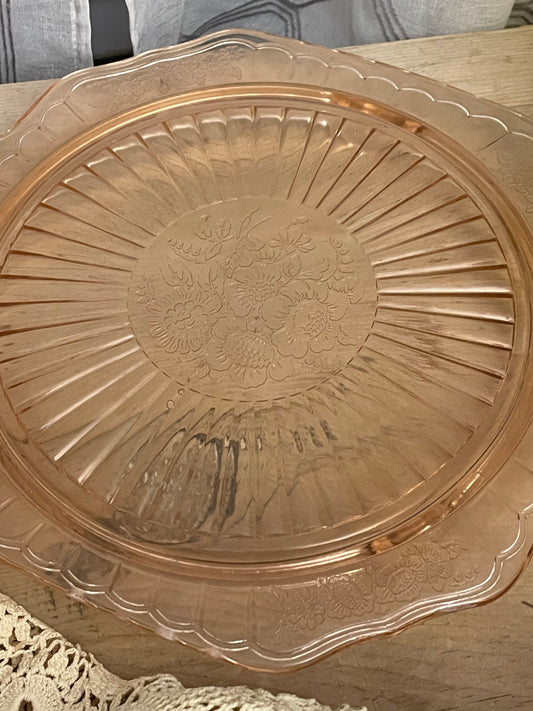 Pink Depression Glass Cake Plate