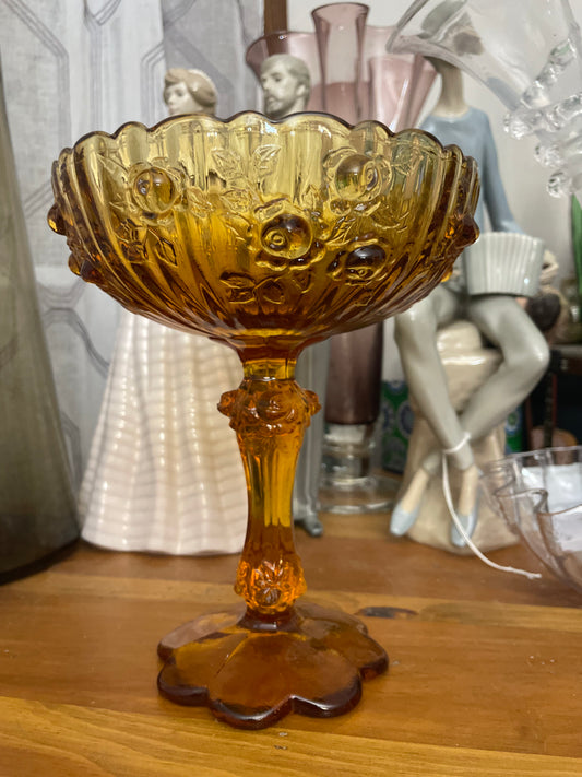 Fenton Amber Cabbage Rose Compote