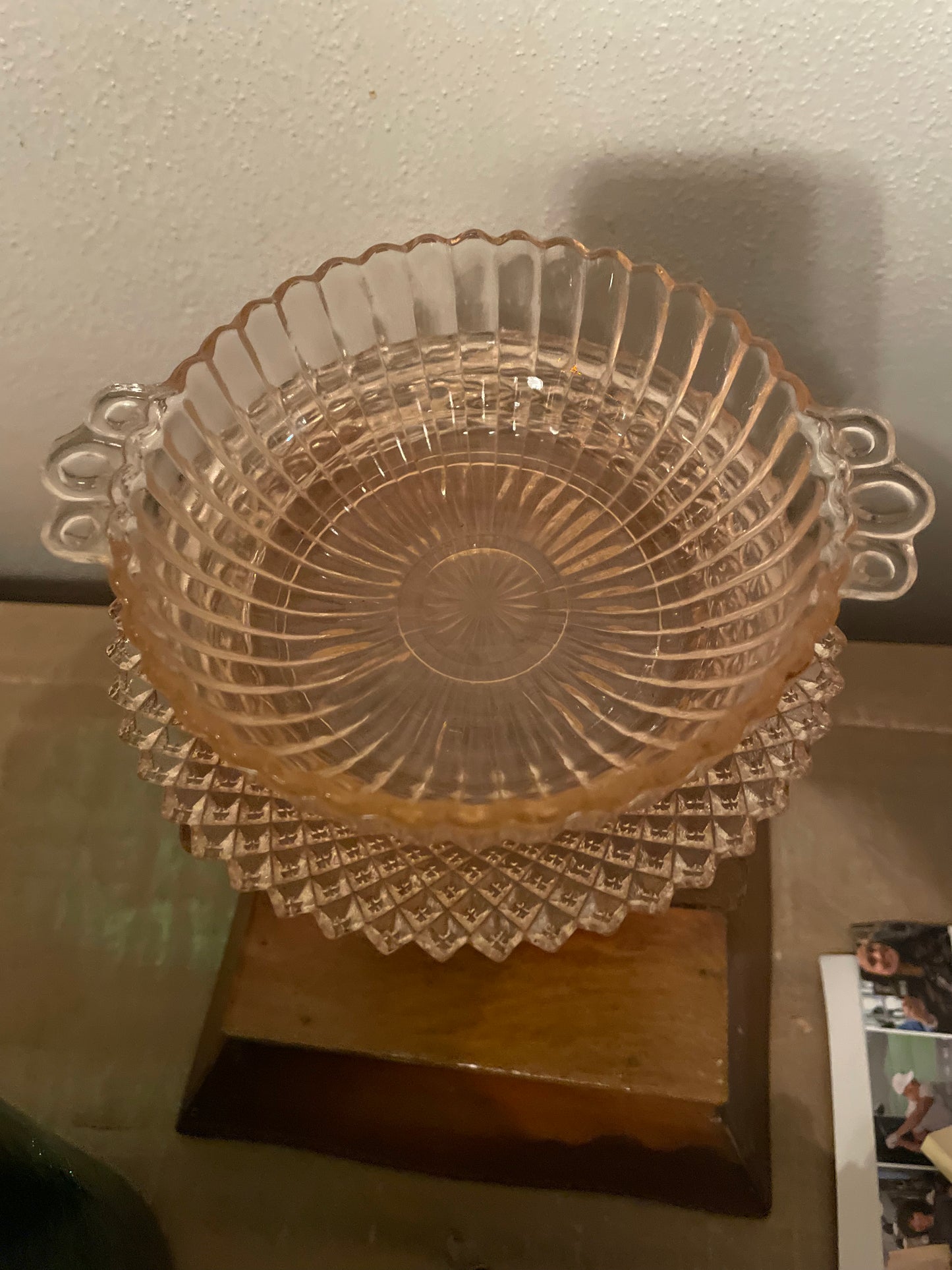 Pink Depression Glass Candy Dish with Under Plate