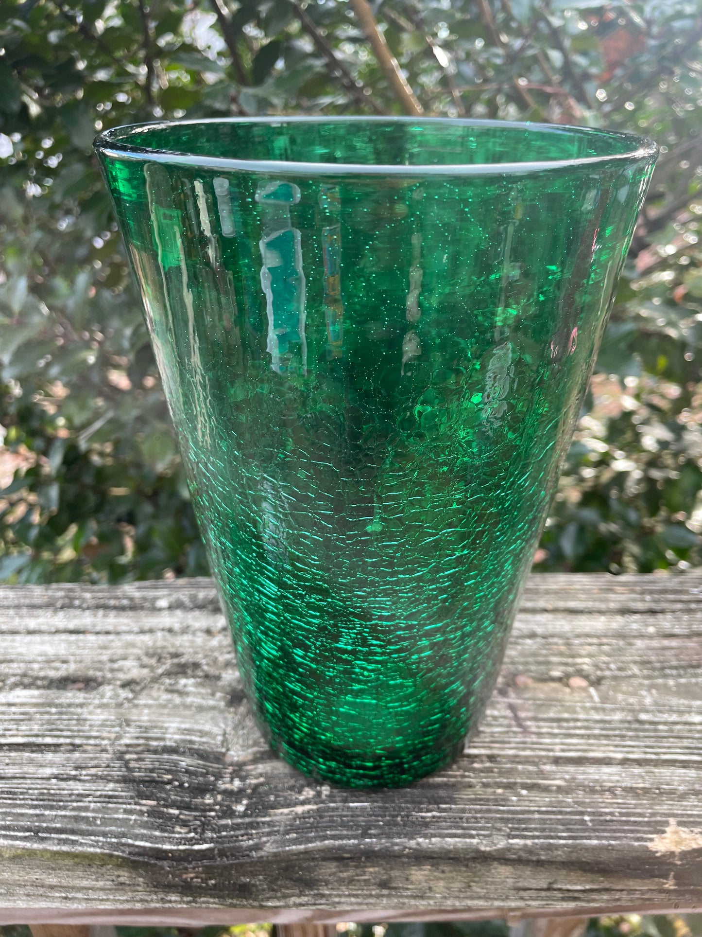 Green 8” Crackle Glass Vase