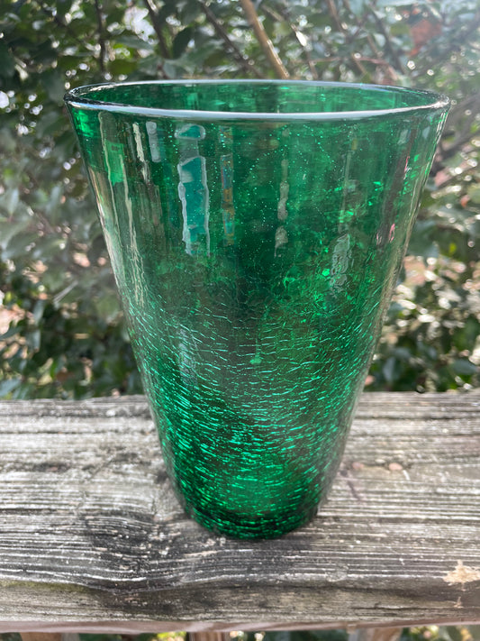 Green 8” Crackle Glass Vase