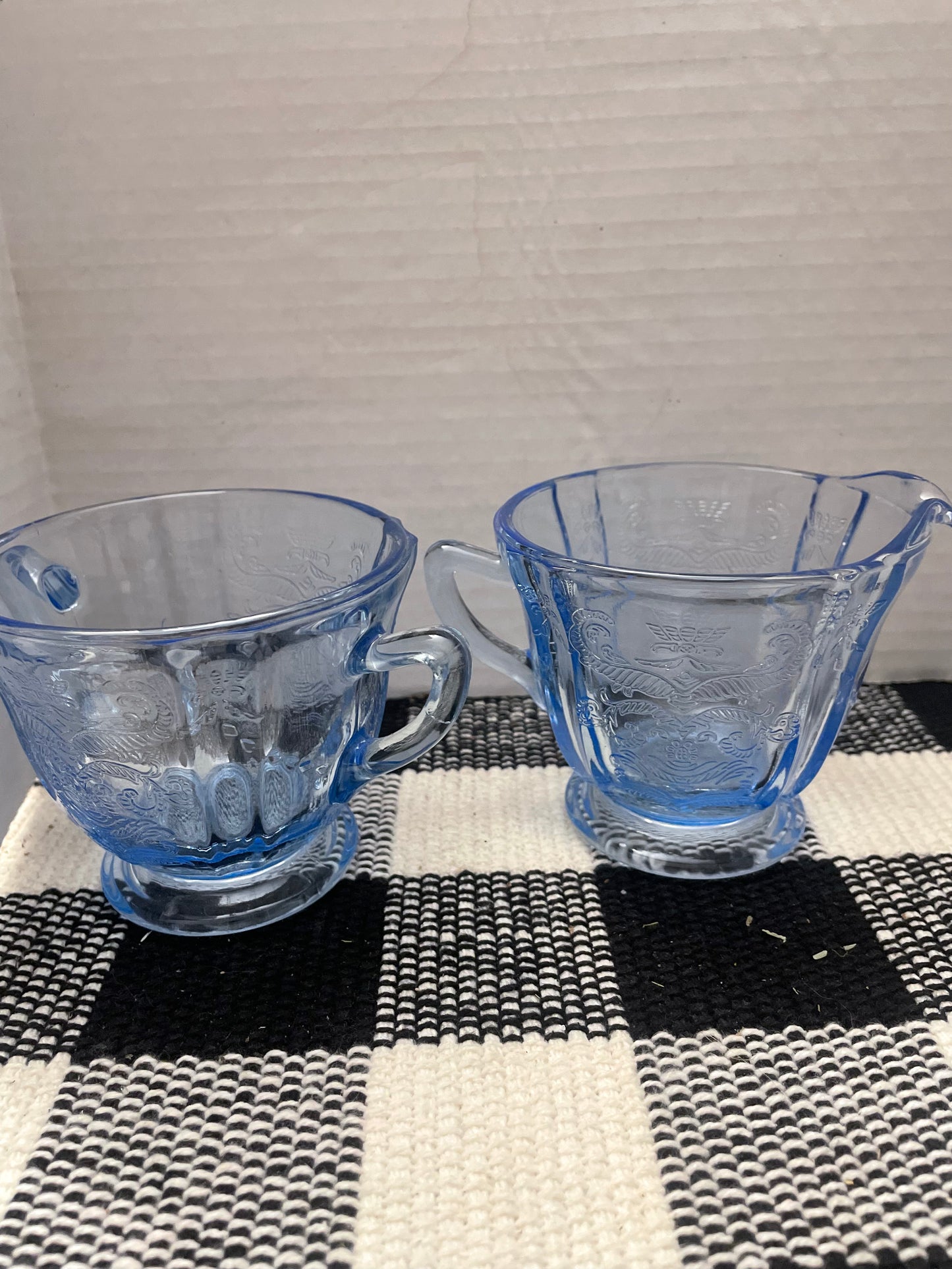 Blue Depression Glass Creamer and Sugar Set