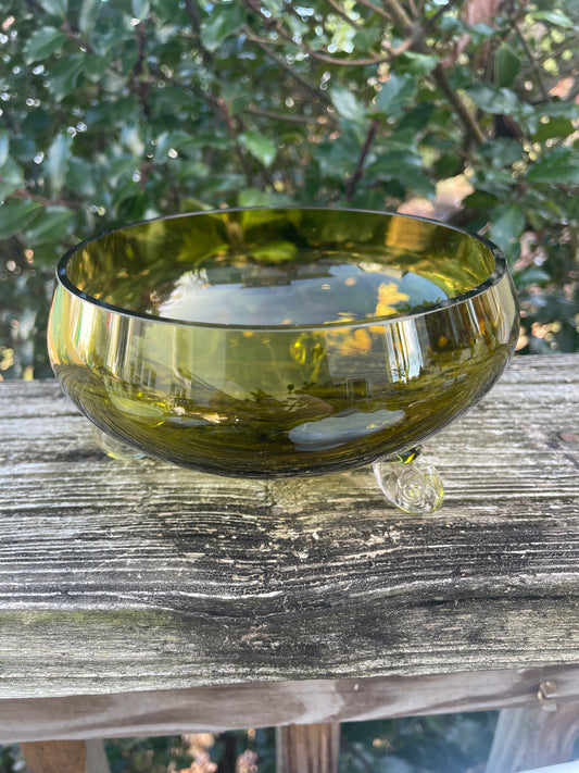 Footed Green Glass Candy Dish