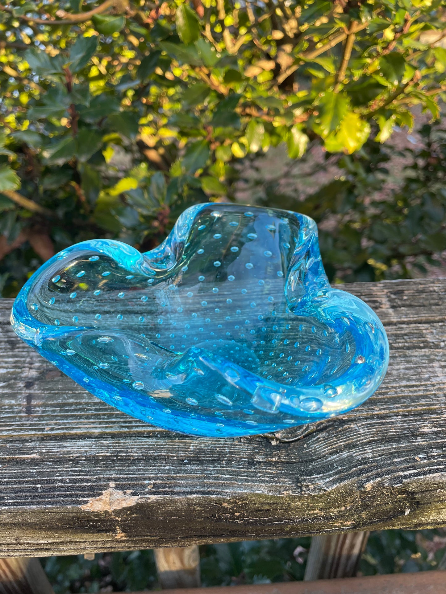 Murano Blue Controlled Bubble Trinket Dish 5x2.5”