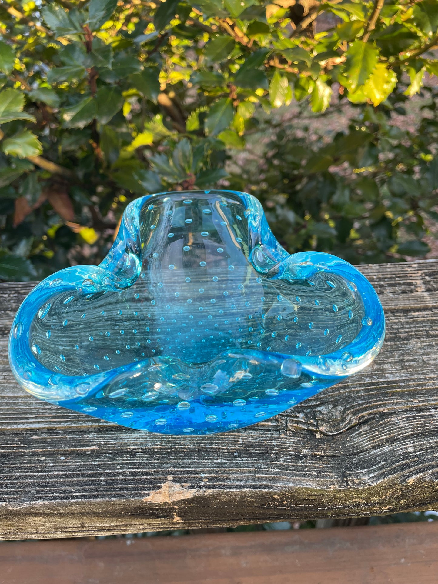 Murano Blue Controlled Bubble Trinket Dish 5x2.5”