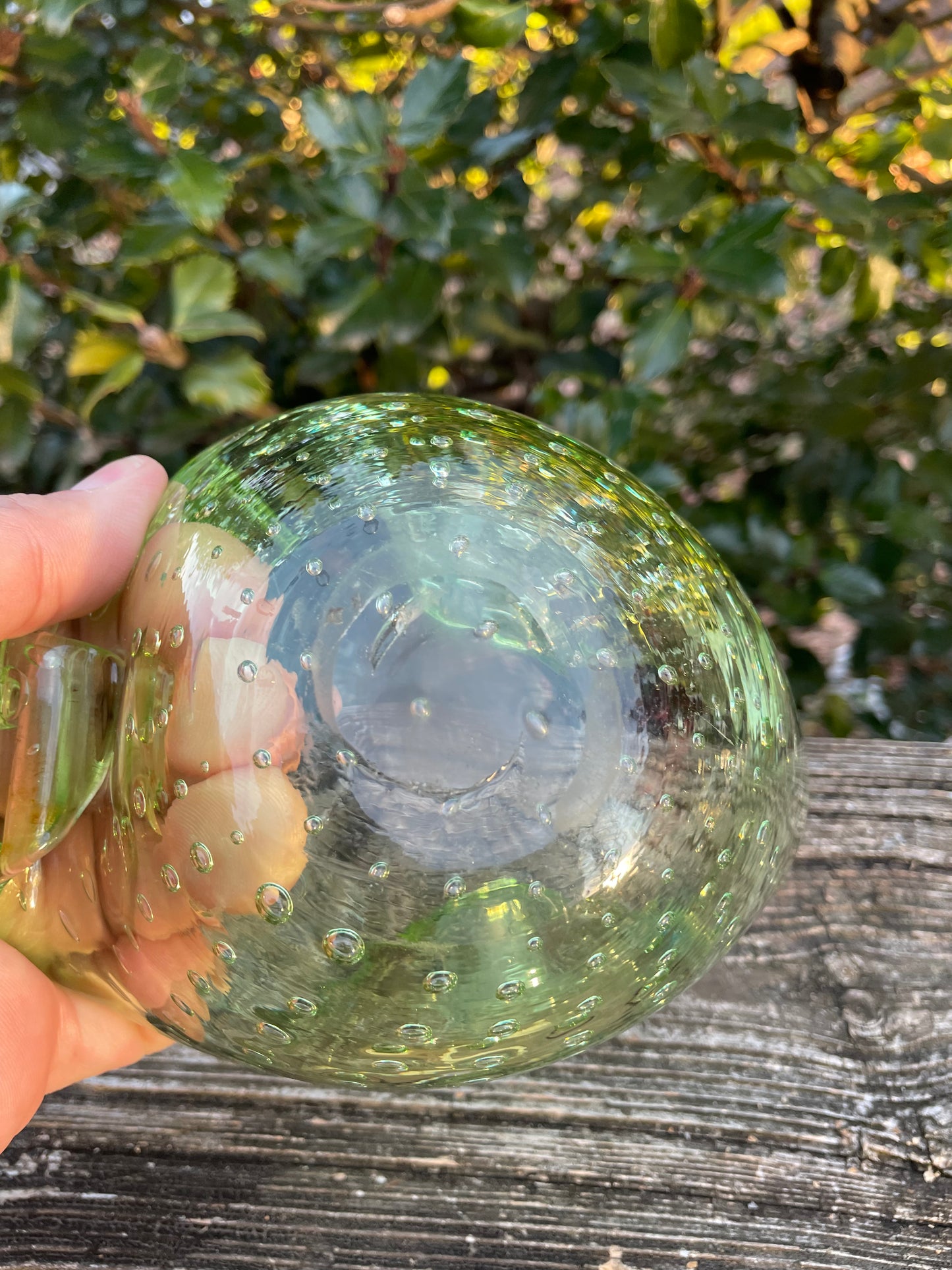 Murano Green Controlled Bubble Trinket Dish 5x2.5”