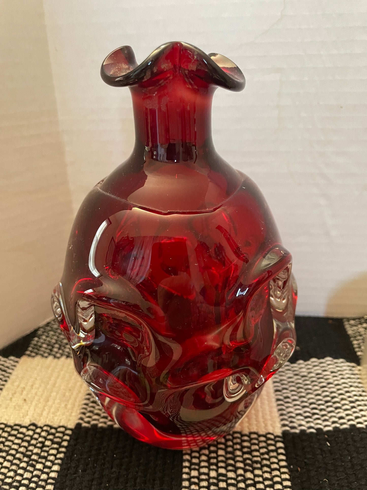 Golden Crown E & R Sweden Vintage Red Art Glass Decanter