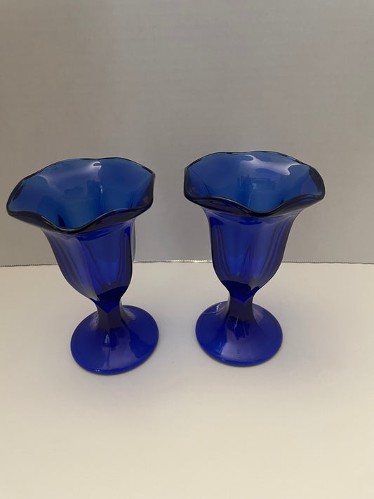 Set of 2 Anchor Hocking Blue Tulip 6” Sundae Cups