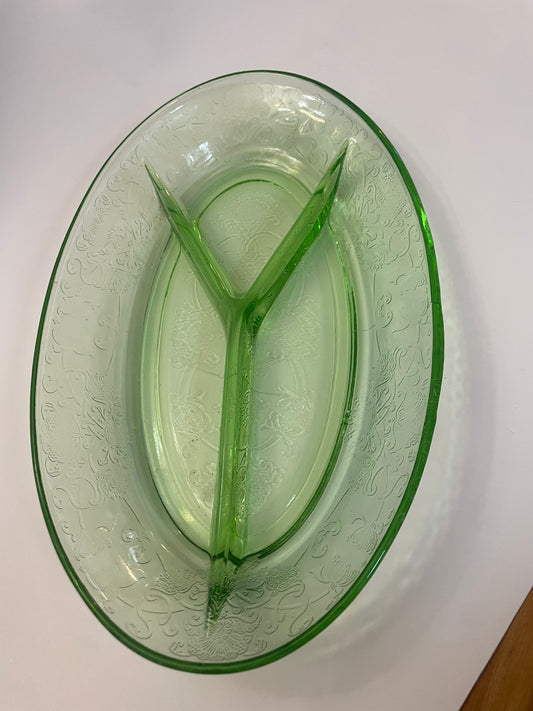 Uranium Glass Sectioned Relish Dish