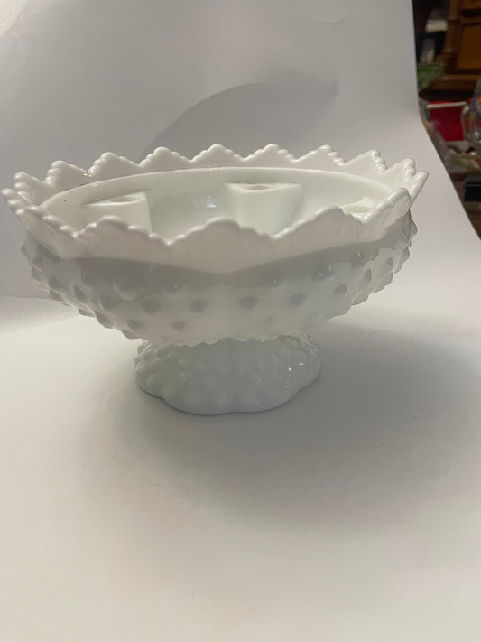 Fenton Hobnail Milk Glass Candle Holder/Candy Dish