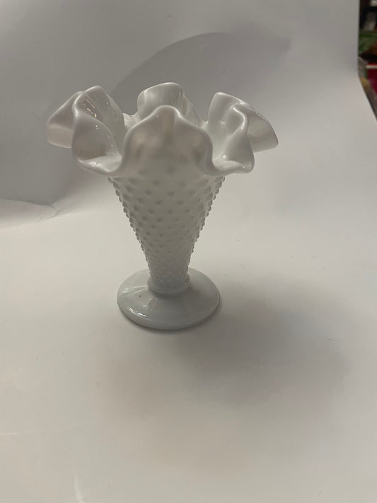 Fenton Hobnail Milk Glass Trumpet Vase 5.5”