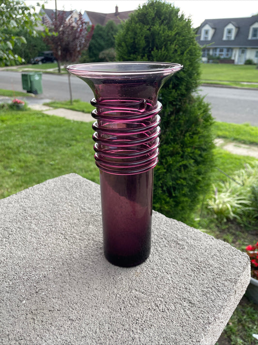 Amethyst Art Glass Vase with Applied Spiral