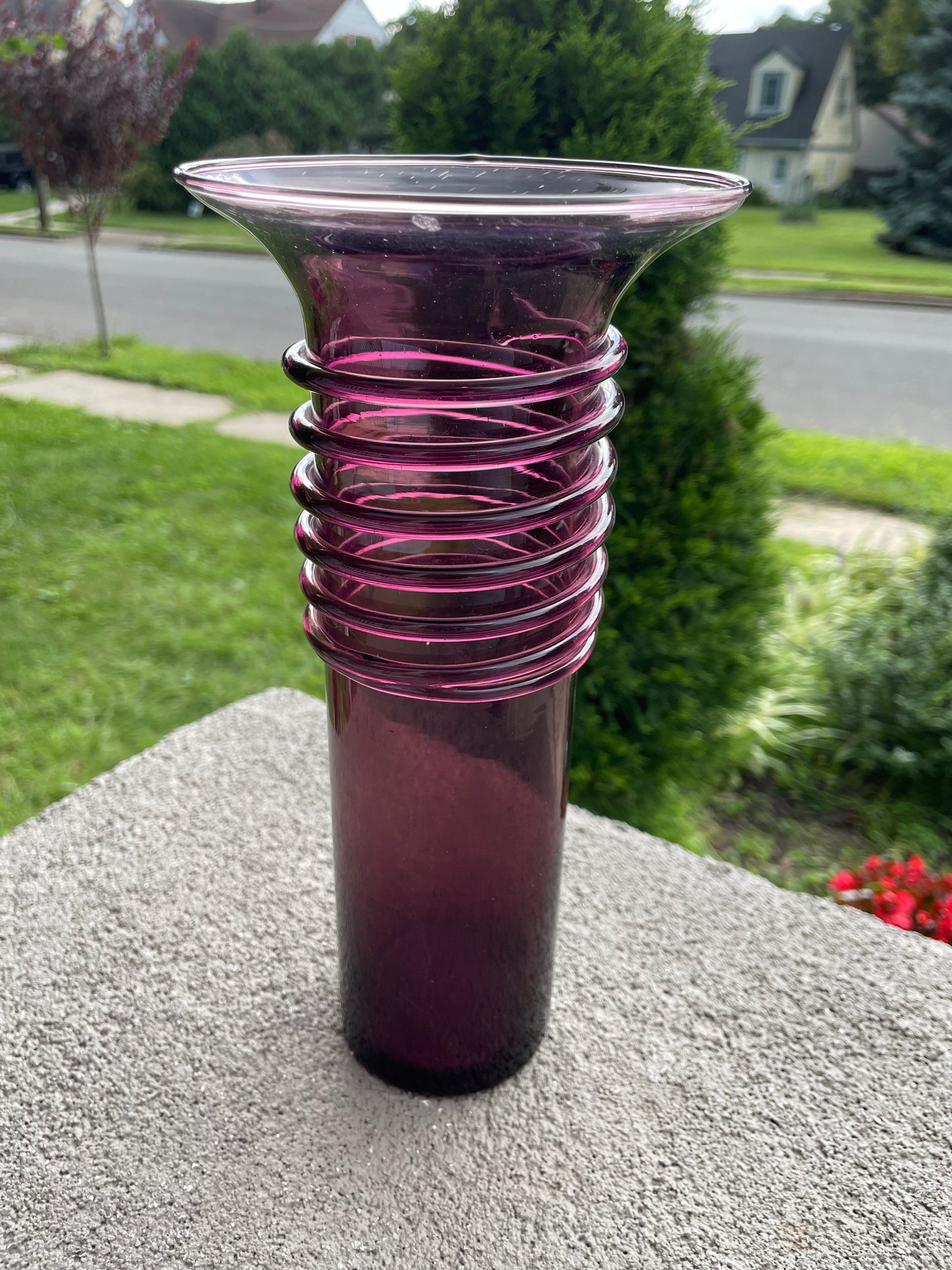 Amethyst Art Glass Vase with Applied Spiral