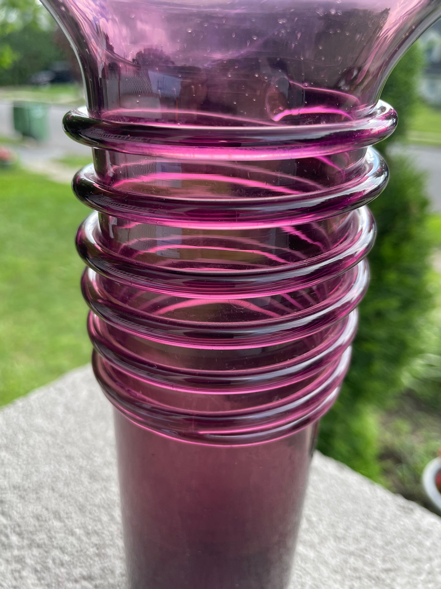 Amethyst Art Glass Vase with Applied Spiral