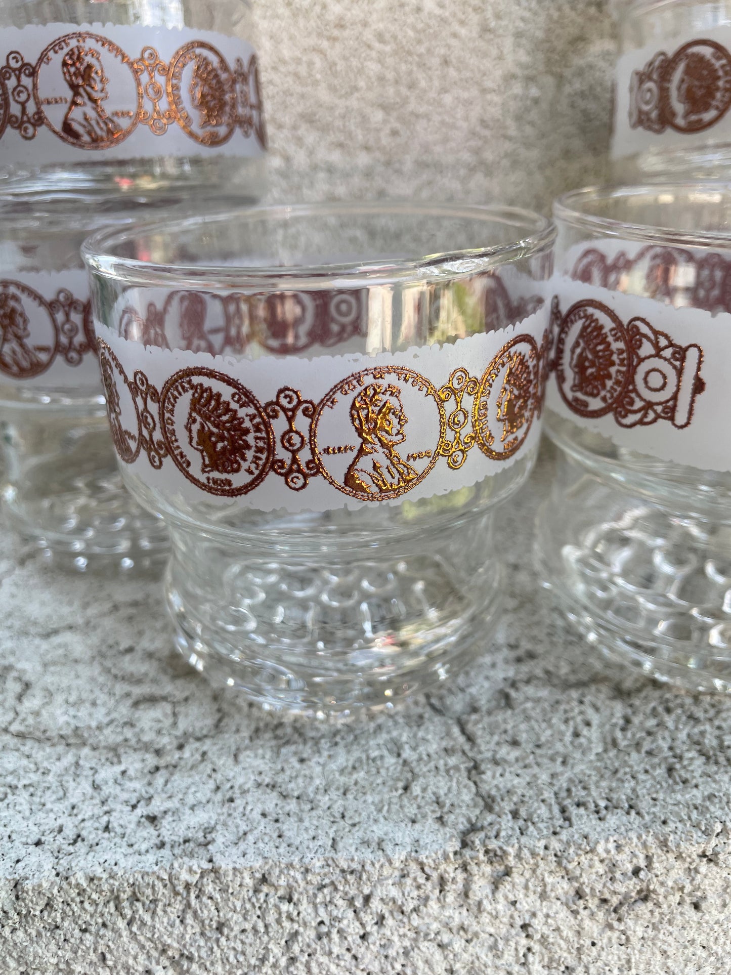 8 Libbey Copper Penny Low Ball Glasses