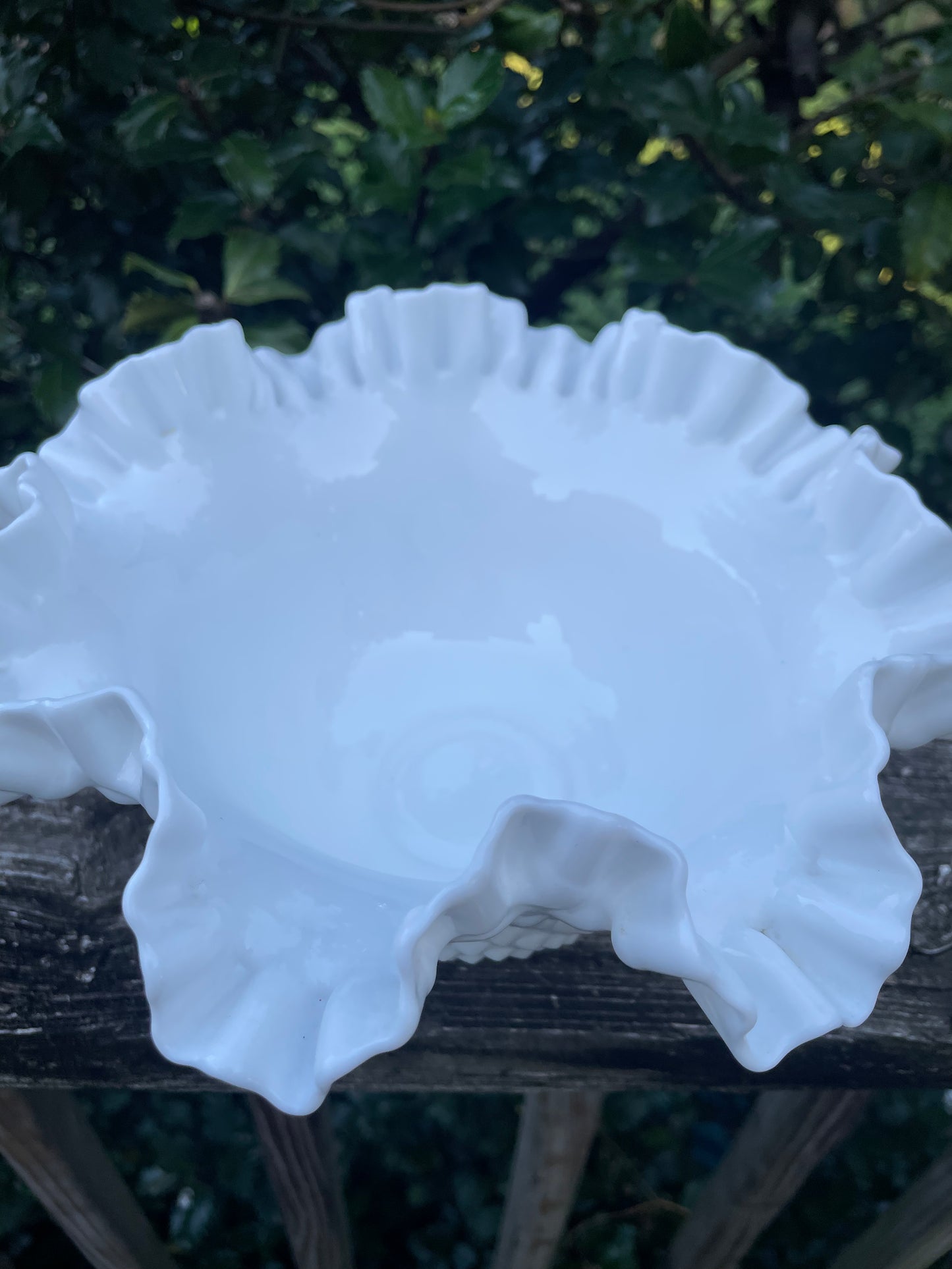 Fenton Hobnail Milk Glass Ruffled Bowl