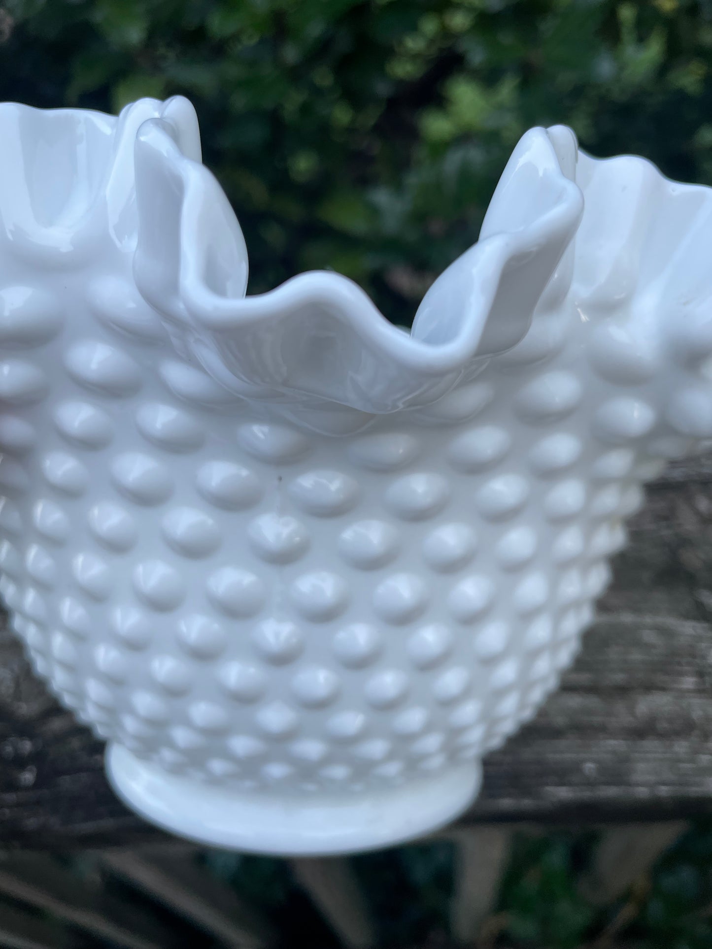 Fenton Hobnail Milk Glass Ruffled Bowl