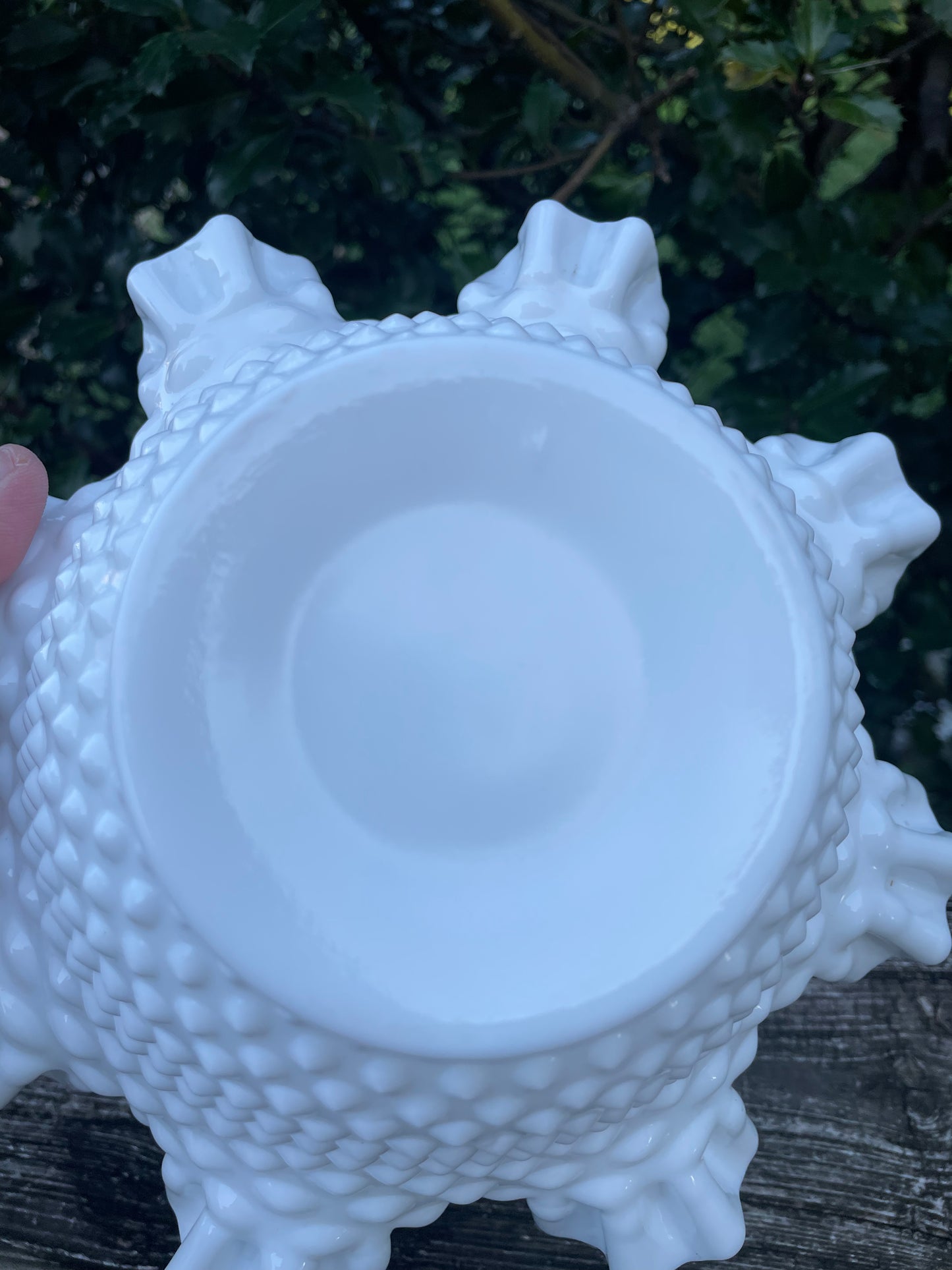 Fenton Hobnail Milk Glass Ruffled Bowl