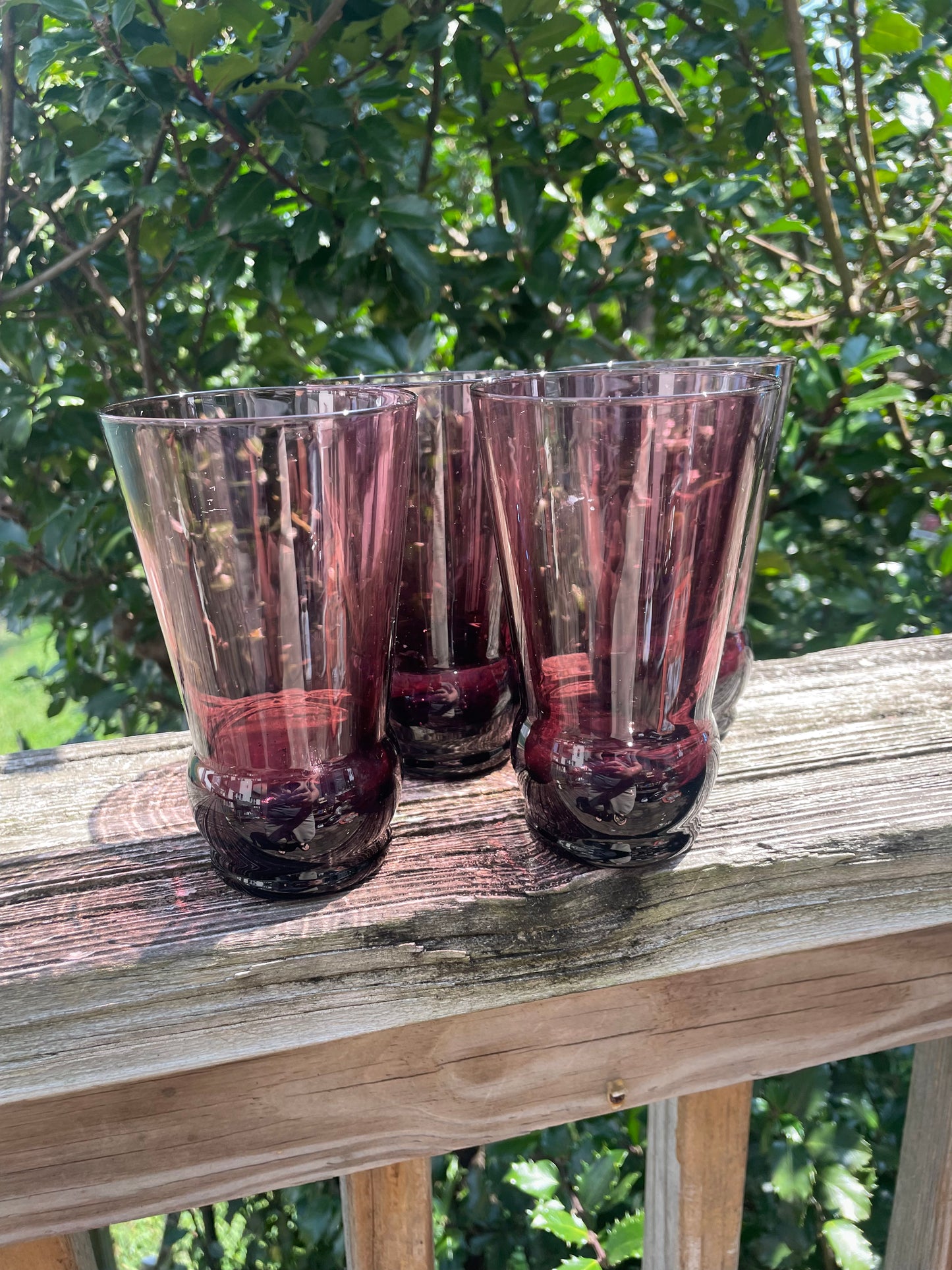 4 Hand Blown Amethyst 5” Glasses