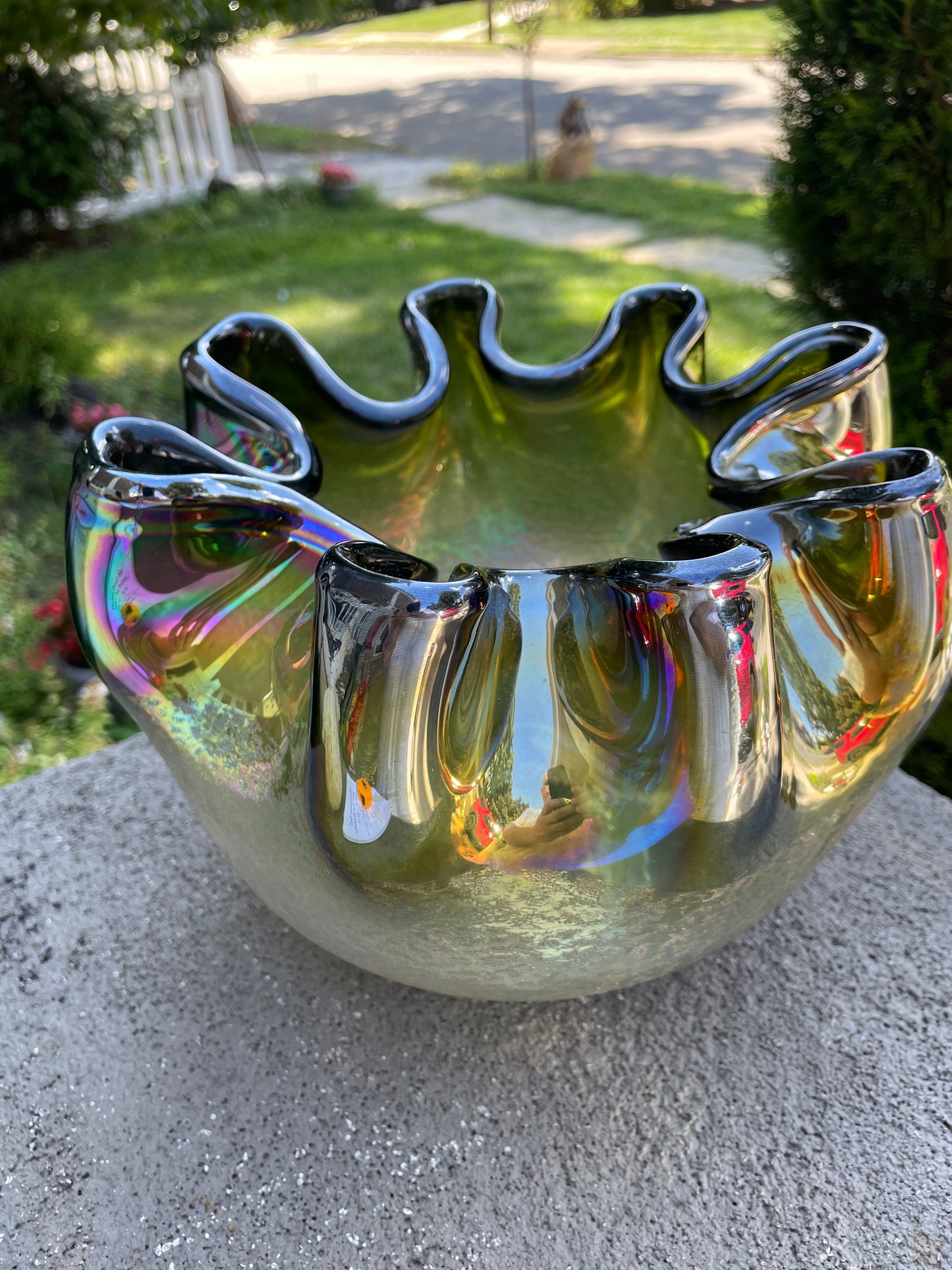 Iridescent Multi Tone Art Glass Rose Bowl