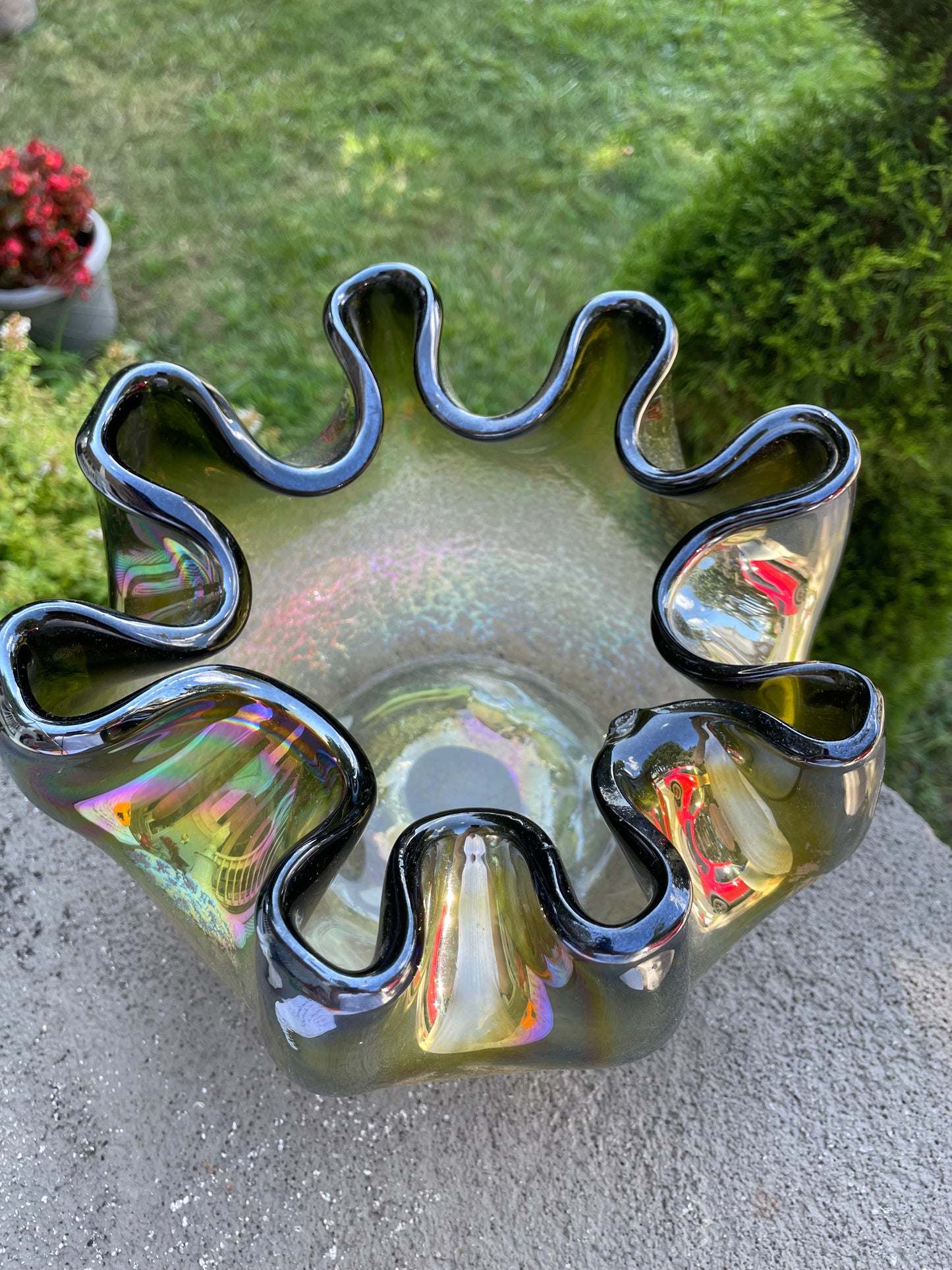 Iridescent Multi Tone Art Glass Rose Bowl