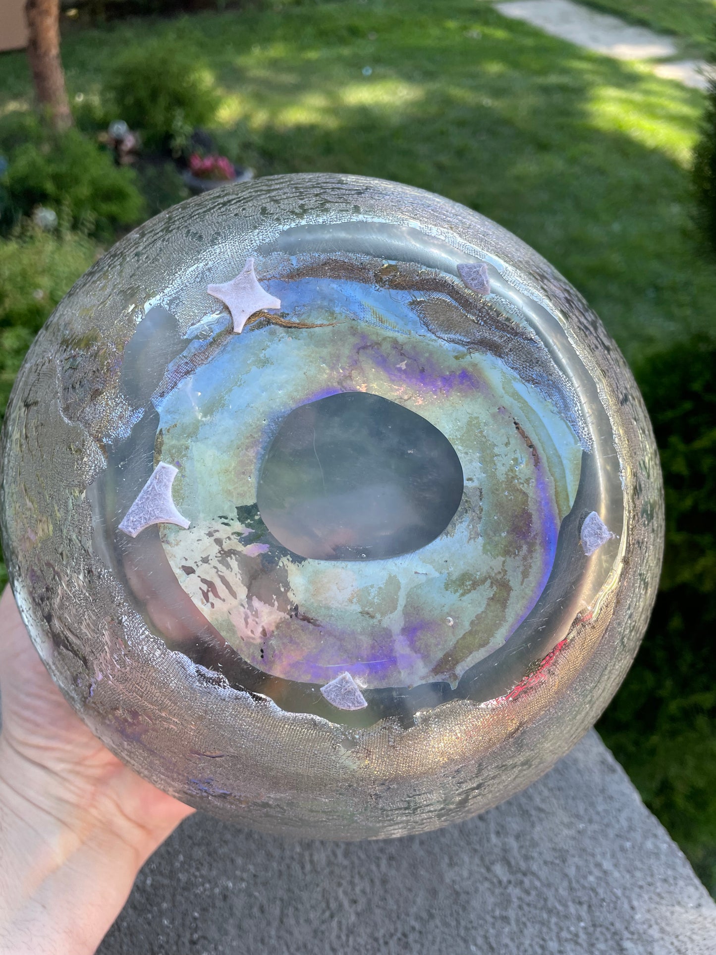 Iridescent Multi Tone Art Glass Rose Bowl