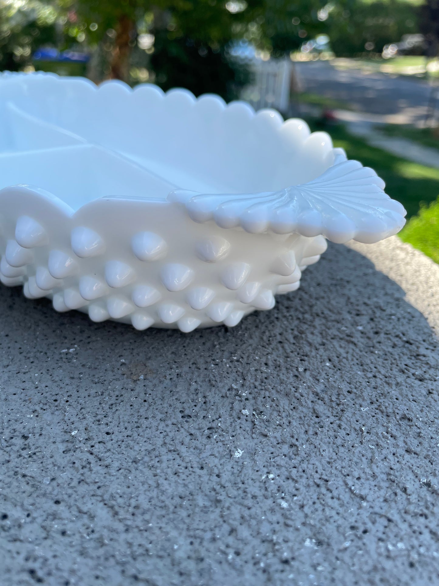 Fenton Hobnail Milk Glass Divided Oval Relish Dish