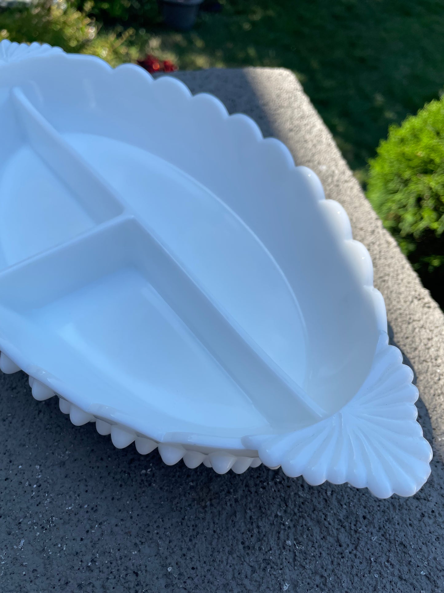 Fenton Hobnail Milk Glass Divided Oval Relish Dish