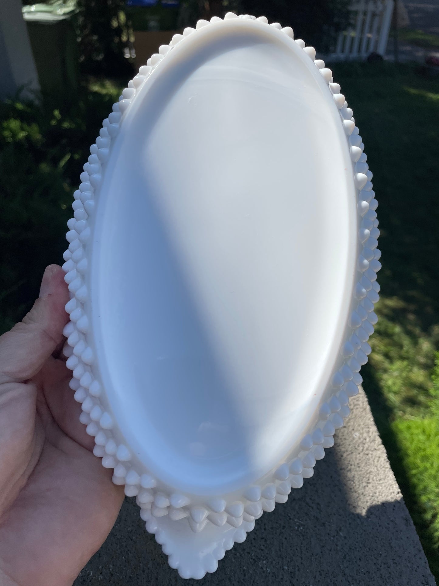 Fenton Hobnail Milk Glass Divided Oval Relish Dish