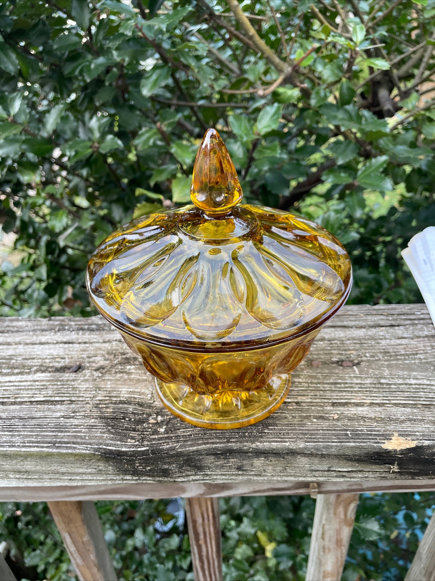 Anchor Hocking Fairfield Amber Glass Lidded Compote