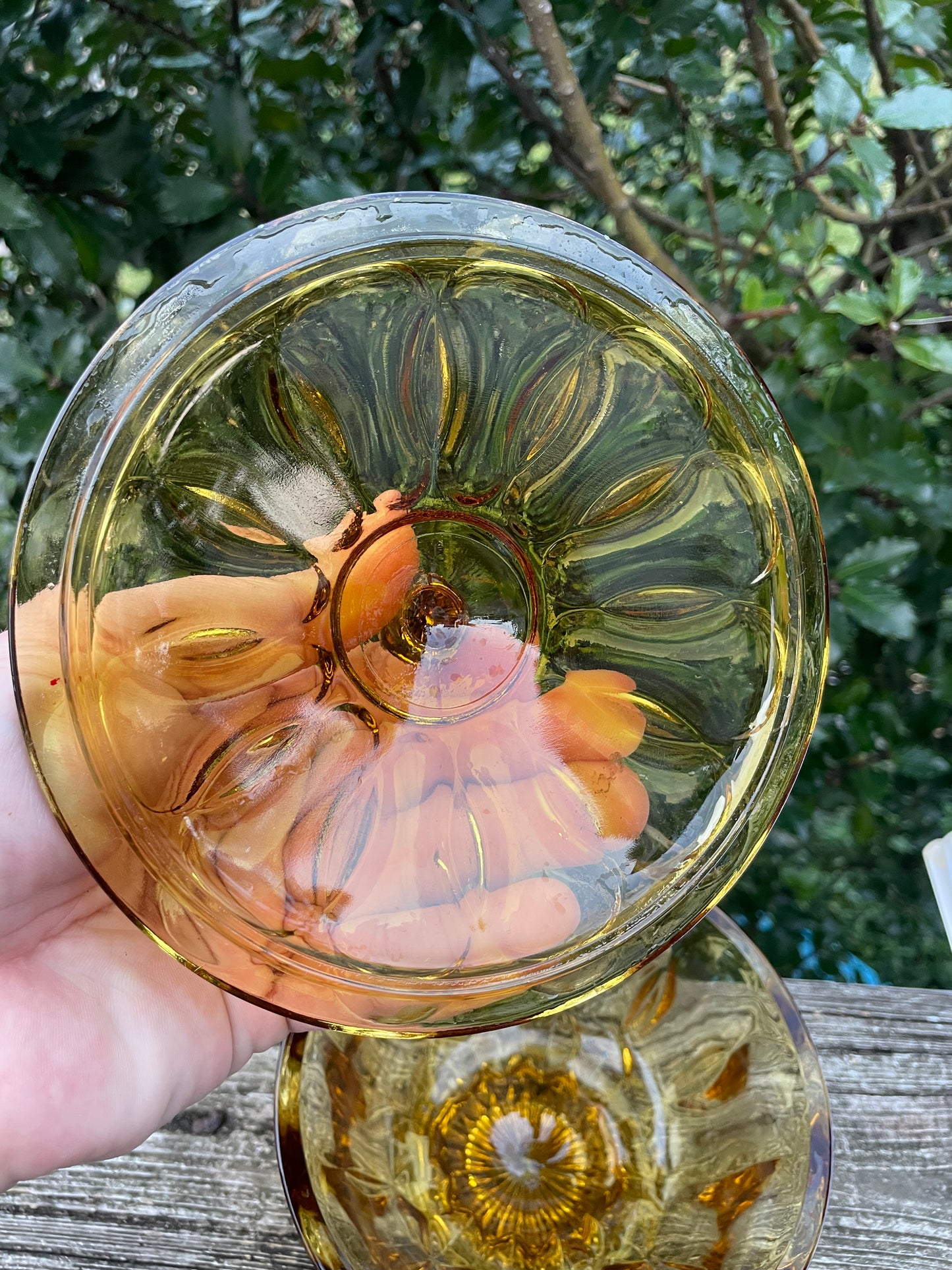 Anchor Hocking Fairfield Amber Glass Lidded Compote