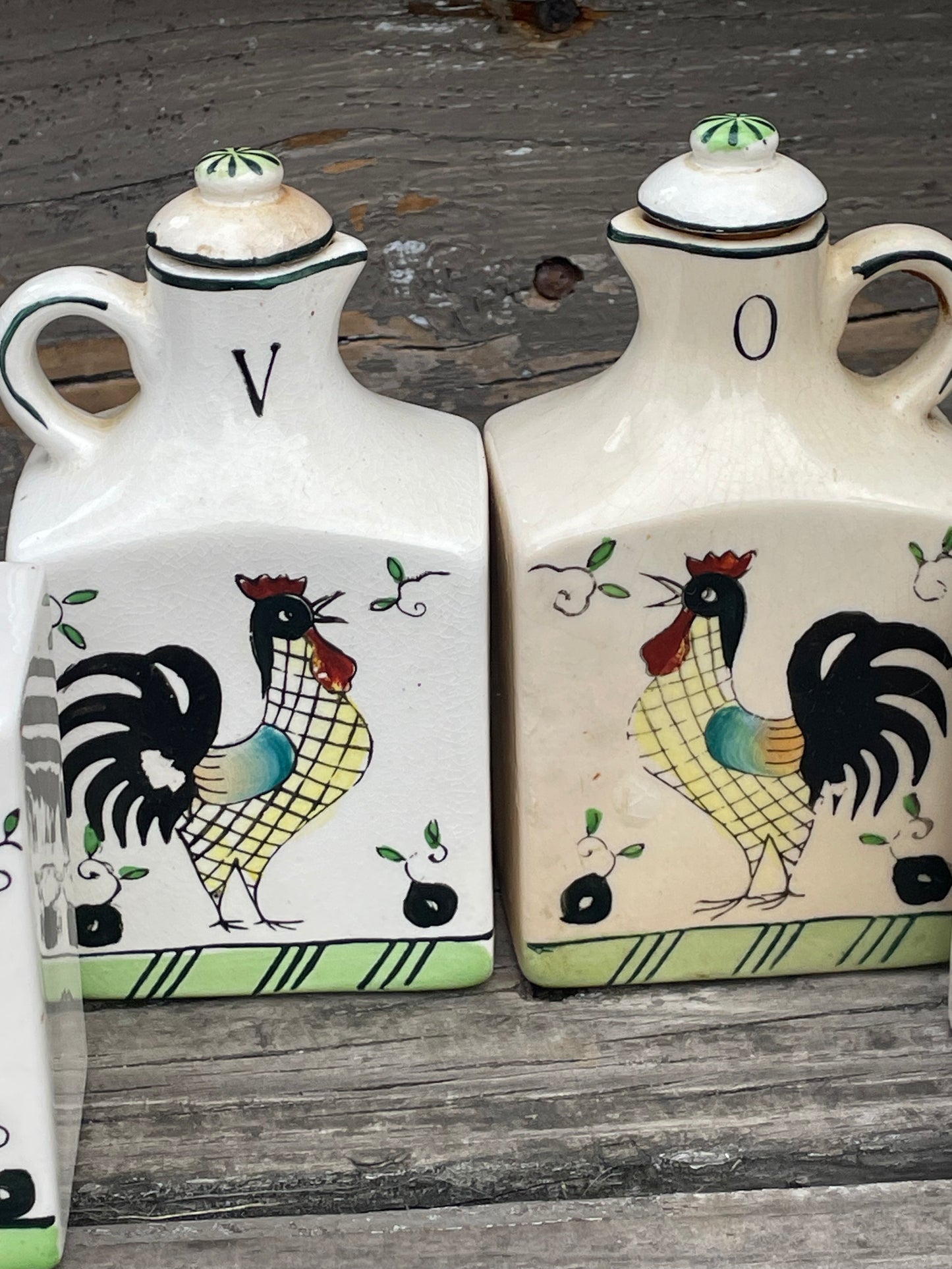 Japan ~ Rooster Ceramic Spice Set with Oil and Vinegar Bottles ~ 1950’s