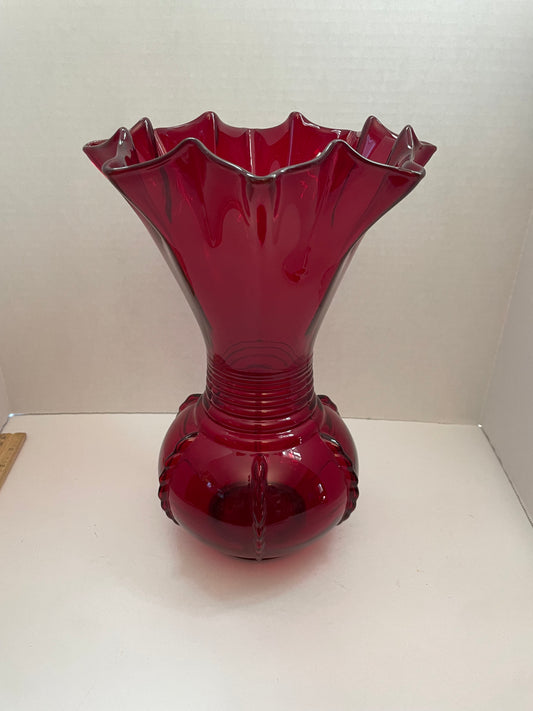 Martinsville Ruby Red Radiance Depression Glass Vase 12”