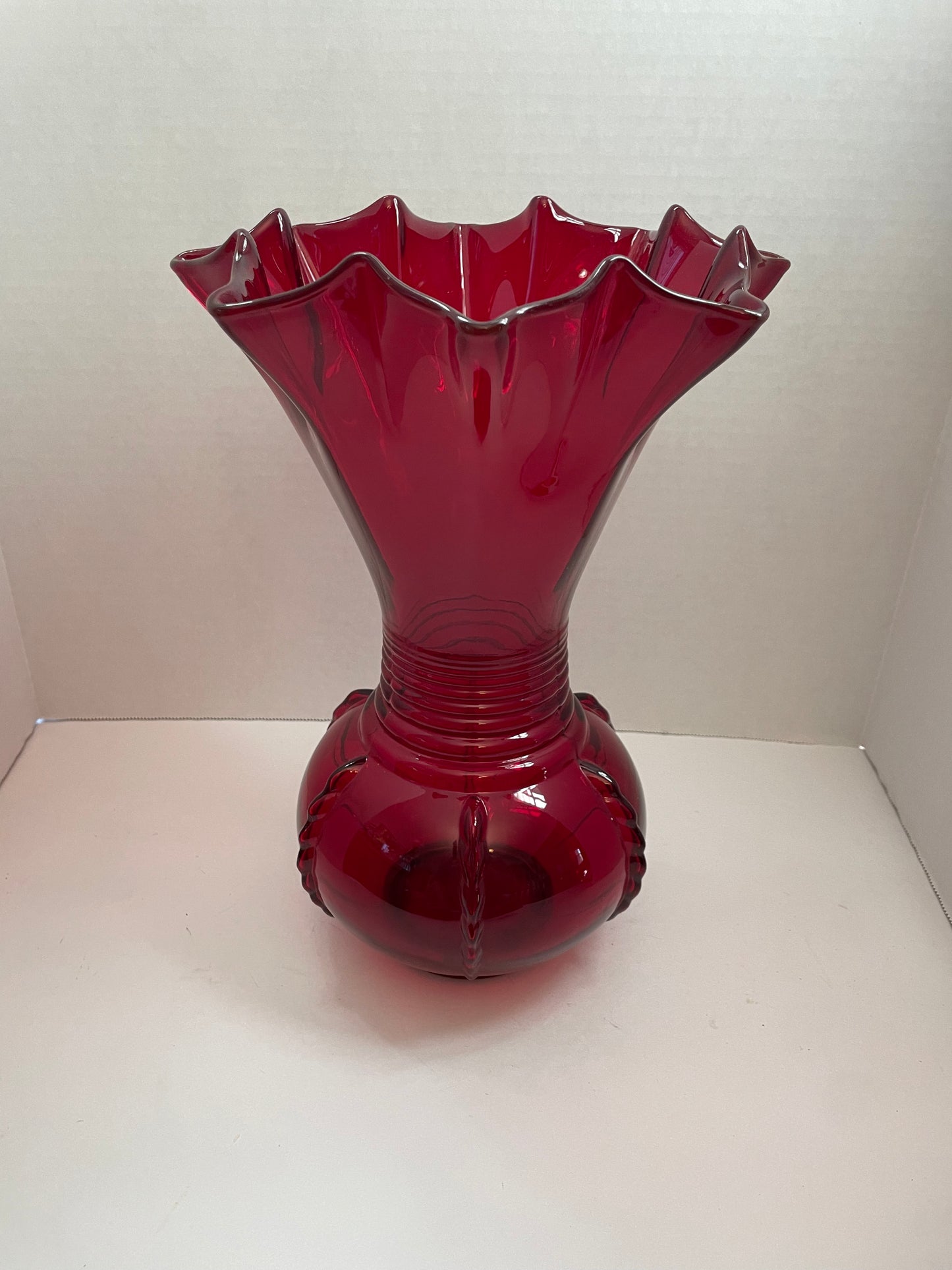 Martinsville Ruby Red Radiance Depression Glass Vase 12”