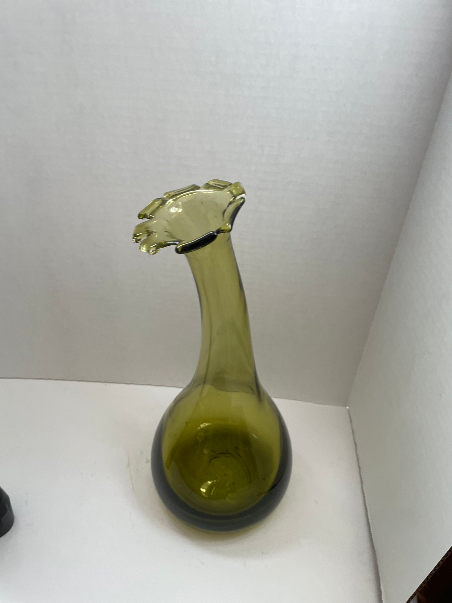 Avocado Green 13” Handblown Vase