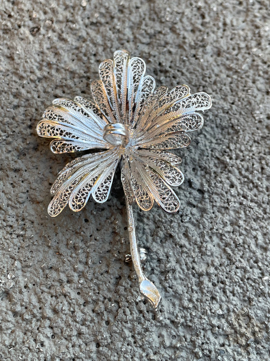 Sterling Flower Brooch